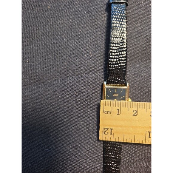 Citizens Quartz ladies rectangle black face goldtone black Leather 13mm Watch - Picture 8 of 11